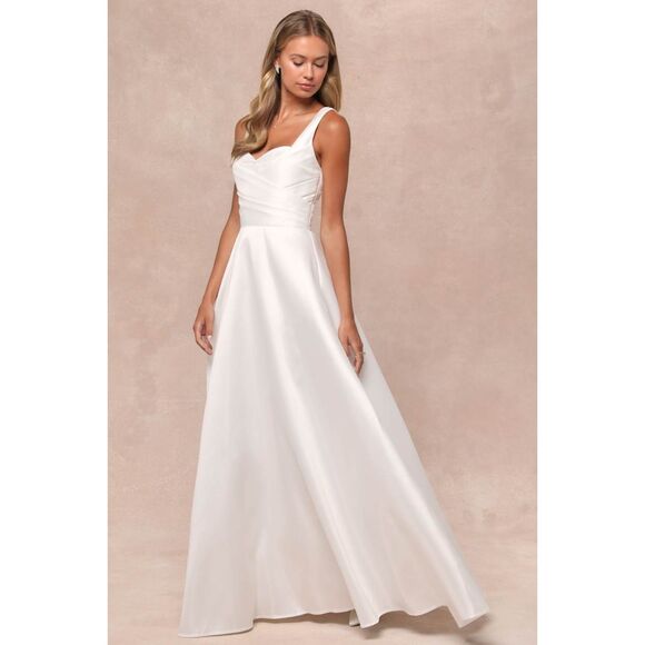 Lulus Modern Affection White Taffeta Pleated Sleeveless Maxi Dress Size XS - Picture 10 of 11